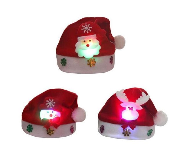 Sombreros de Navidad Feliz Navidad Adulto Niño LED Light Up Cap Santa Claus Muñeco de nieve Elk Niños Sombrero Regalo de Navidad SN221