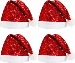 Sombreros de Navidad Lentejuelas brillantes Sombrero de Papá Noel Vacaciones de invierno Accesorios para fiestas de Año Nuevo Suministros Mujeres Hombres Adultos Adolescentes Oro Plata Rojo