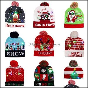 Kerstmutsen Trui Santa Elk Gebreide Beanie Hoed met LED-lichte Cartoon Patteren Gift voor Kinderen Nieuwjaar Levert Levering Drop Levering 2021 CA