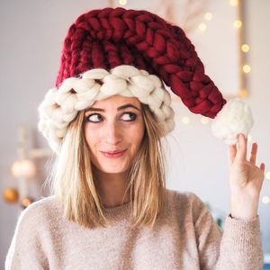 Chapeaux de noël pour femmes et enfants, en laine douce, tricotée avec boule, casquettes de père noël, pour famille, enfants et adultes, cadeau du nouvel an