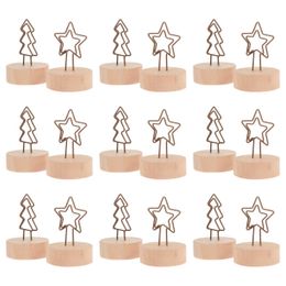 Titulares de Navidad Holdertable Photo Place Stand Notefor Clip Number Clips de madera Name Memo Base Wood Display Star Wedding