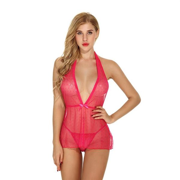 Noël vacances points dentelle plongeant col en V nuisette rouge noir avec culotte ensemble femmes sexy vêtements intimes lingerie pure dentelle sleepw221z