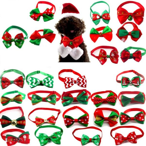 Navidad vacaciones Gato perro Collar pajarita correa ajustable para el cuello gato accesorios de cuidado para perros productos para mascotas suministros 60 pzas/lote