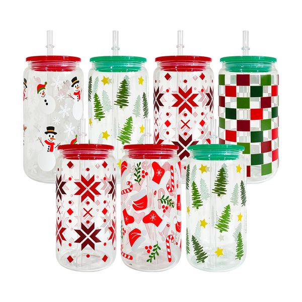 Modèle d'impression de vacances de Noël 16oz Impression de Noël à haute teneur en borosilicate Boîtes en verre Mason imprimées en 3D