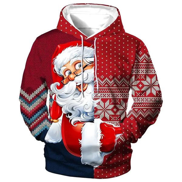 Sweat à capuche de noël pour hommes, imprimé 3d du père noël, sweat-shirt à manches longues, haut décontracté, vêtements surdimensionnés, automne hiver, 231220