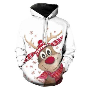 Noël Hoodies Cartoon Renne 3D Imprimer Streetwear Hommes Femmes Sweats Surdimensionnés À Capuche Enfants Garçons Filles Pull Survêtement Y211118