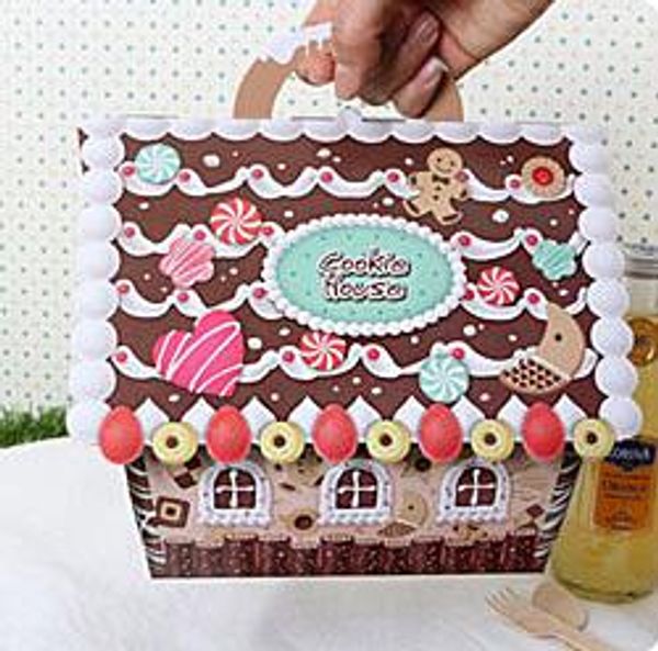 maison de noël boîte-cadeau bonbons sacs en papier avec poignées rubans biscuits friandises simple gros grande boîte-cadeau 131719cm livraison gratuite