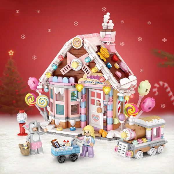 Maison de Noël avec Père Noël et traîneau de construction Festive Gift Ideal Gift for Adults adolescents Thanksgiving Day Christmas Gift