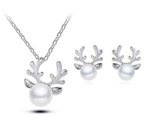 Kerst sieraden parel herten schattige oorbellen met strass ear studs elanden ketting sieraden