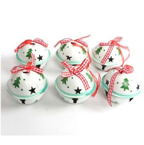 Navidad Jingle Bell 6PCS verde blanco Árbol de metal Ornamento de Navidad para el hogar 65 * 60mm Campana grande para decoraciones de árboles de Navidad