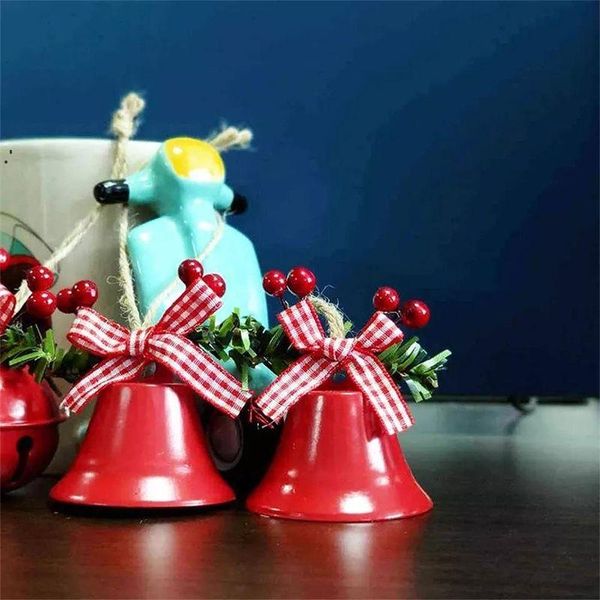 Cascabeles navideños pequeños, minicampana navideña con cordones rojos para decoración de festivales, dijes DIY de ses JNC67