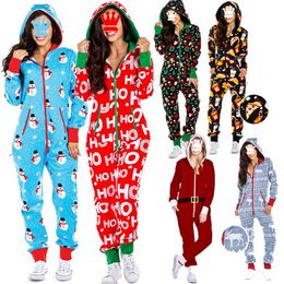 Mono de Navidad Pijamas Mujer Ropa de dormir cálida de manga larga Estampado de Navidad Cremallera linda Ropa de dormir con capucha Ropa para el hogar Trajes CPA4468