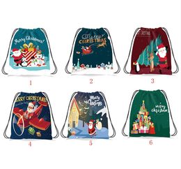 Mochilas de navidad mochilas con cordón de dibujo dibujos animados santa claus muñeco de nieve huella de calabaza bolsas de viaje de dulces para niños mochila m3840