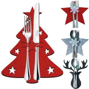 Kerstmes en vorkhouder Elk Tree Pocket bestek zak niet geweven stof kookgerei Organisator Tafel Decor RRC167