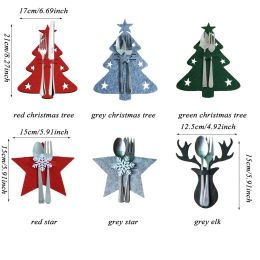 Kerst Mes en Vork Houder Elanden Kerstboom Pocket Bestekzak niet-geweven stof Kookgerei Organisator Tafel Decor FY3971 nieuwe