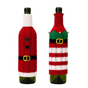 Funda navideña de punto para botella de vino, cinturón rojo a rayas, bolsa para botella de vino, decoración de mesa para comedor y hogar