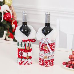 Kerst gebreide wijnflesjes Covers Snowflake Tree Wines Flessen Cover met Bowknot Beer Cover Nieuwjaar Kerstmis Decoratie SN4209