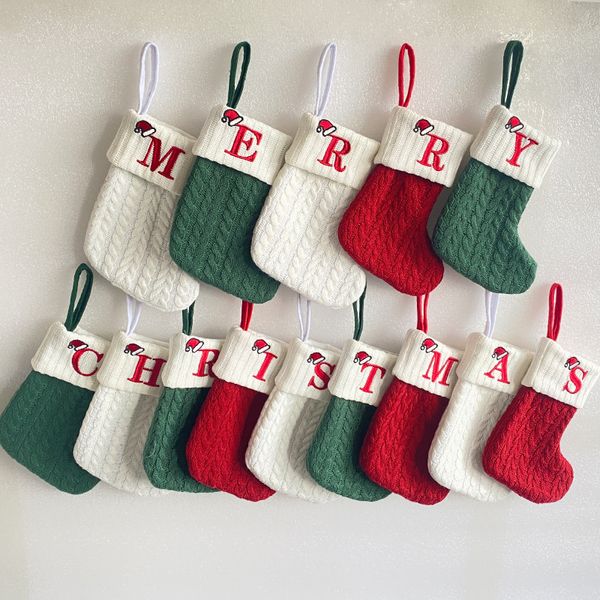 Noël tricoté Alphabet chaussette bonbons cadeau enveloppé arbre suspendu bas A-Z brodé tricot blanc décorations de Noël