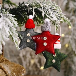 Sombrero de punto de Navidad, colgante de estrella, árbol de Navidad, adornos de estrellas de fieltro para decoración de chimenea para fiesta de Navidad 2023