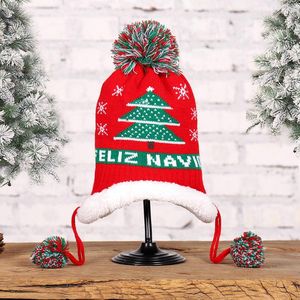 Noël Tricoté Chapeaux Pompon Enfants Santa Cap Flocage Imprimé Chaud Enfants Chapeaux Hiver Toddler Chapeaux Cadeau De Noël 3 Modèles BT5939