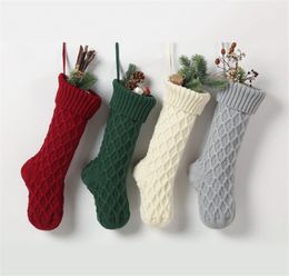Chaussettes tricotées de Noël vert rouge blanc gris tricotage bas de Noël arbre de Noël.