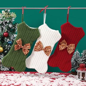 Noël Tricoté Bas Grande Taille Vert Rouge Blanc Tricot Bonbons Cadeau Sac Joyeux Noël Présent Pochette De Rangement