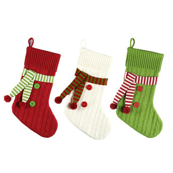 Noël Tricoté Bas Écharpe Chaussettes De Noël Rouge Vert Blanc Bonbons À Tricoter Sac Cadeau 20 Pouces Noël Suspendu Bas