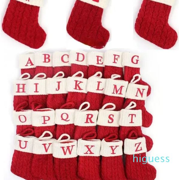 Calcetines de punto navideños, copos de nieve rojos, letras del alfabeto, colgante de árbol de Navidad, adornos navideños, decoraciones para regalo de fiesta familiar