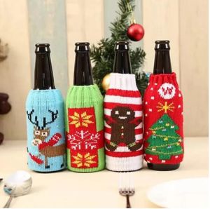 Funda navideña tejida para botella de vino, recuerdo de fiesta, bolsas para vinos y cervezas, santa, muñeco de nieve, alce, tapas para botellas de cerveza, venta al por mayor