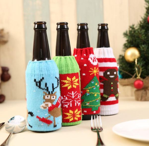 Cubierta de botella de vino de punto de Navidad Favor de fiesta Bolsas de vinos de cerveza de Navidad Santa Muñeco de nieve Alces Cervezas Botellas Cubiertas SN4896