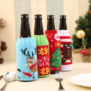 Kerstgebreide wijnfles Cover Xmas Beer Wijnfles Tassen Santa Snowman Moose Gebreide Bierflessen Cover