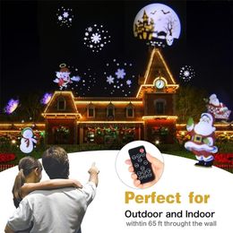 Proyector láser de Navidad Efecto de animación IP65 Proyector de Halloween para interiores y exteriores 12 patrones Copo de nieve Muñeco de nieve Luz de escenario # Y20262g