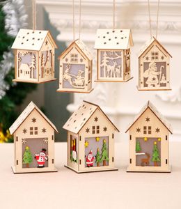 Kerst LED kaarslicht houten huis hangend kerstboom ornament diy home vakantiedecoratie mooi bruiloft kerstfestival cadeau 6718156