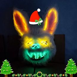 Noël LED Glowing Cosplay Lapin Masque Masque Effrayant Néon Horreur Lapin Masque Halloween Mascarade Danse Party Props 240326
