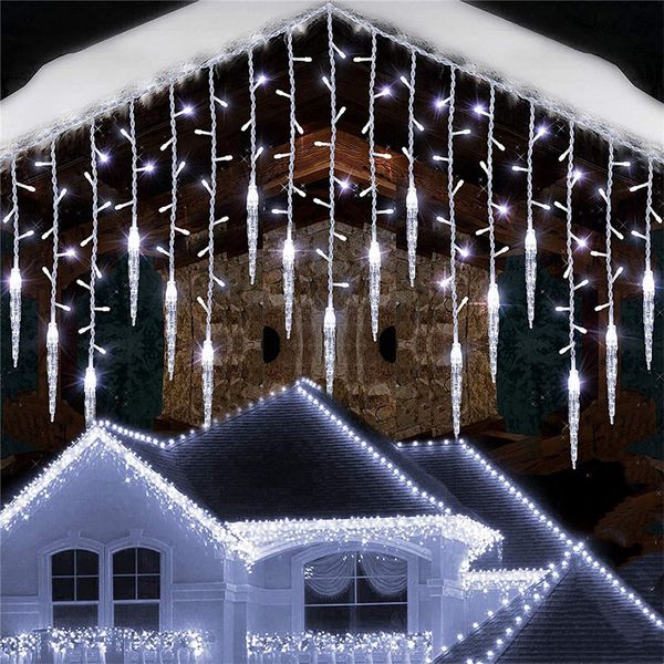 Noël LED Glaçon Chaîne Fée Rideau Lumière 3.5 M Cascade Maison Nouvel An Halloween Jardin Patio Décoration 8 Modes