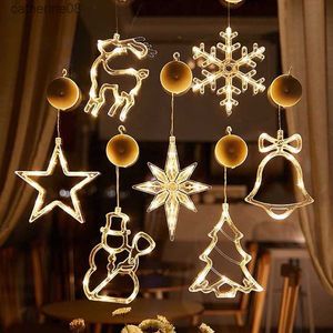 Navidad LED luz copo de nieve Santa colgante lechón lámpara ventana adornos decoración para el hogar Navidad 2023 Año Nuevo decoración L230621
