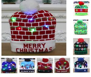Kerstled verlichte gebreide hoeden Pom Ball Beanies Xmas Ski Cap Santa Snowman Rendier Tree Hoed voor volwassen kinderen HH924631789124