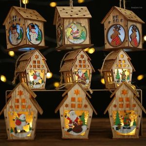 Christmas LED Light Wood House Christmas Tree Decorations pour la maison Ornements suspendus Hanging Gift Glowing Party Decor1236g