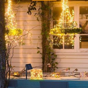 Kerstversiering LED Strings Lamp Koperdraad Zonne-verlichting 10-20m IP65 Waterdicht 8 Mode Buiten voor Tuin Bruiloft Feest Boomdecoratie Vakantieverlichting