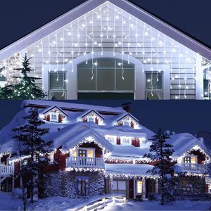Kerst LED Strings Lights Outdoor 34.8ft 480 LED's 8 Modi Hangende verlichting Kerstmislichten 96 Druppels Lichte indoor Waterdicht voor bruiloft Vakantiefeest Decoraties