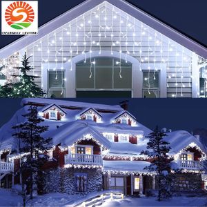 Kerst LED Strings Lights Outdoor 34.8ft 480 LEDS 8 Modi Hangende verlichting Kerstmislichten 96 Druppels Lichte indoor waterdicht voor bruiloft vakantiefeest