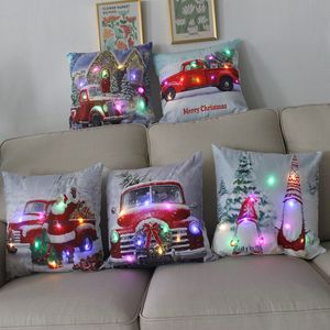 Cubiertas de almohadas de luz de Navidad 18 x 18 pulgadas Cubierta de almohada de Navidad Caja de almohadas de Navidad con luces LED Sofá Sofá Tapa de colchón de lanzamiento para vacaciones de invierno