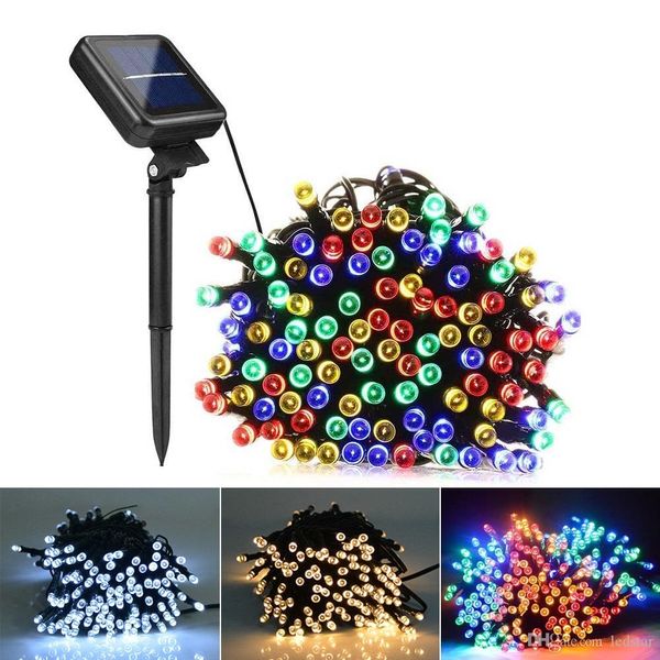 DHL 22m Lámparas solares LED Luces de cadena 100/200 LEDS Hada al aire libre Vacaciones Fiesta de Navidad Guirnaldas Césped solar Luces de jardín a prueba de agua