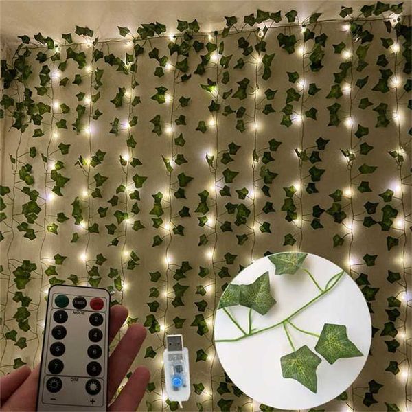 luces de navidad decoraciones para adornos para el hogar Plantas de hiedra artificial hojas de enredadera vides falsas para la decoración DIY LED 211122