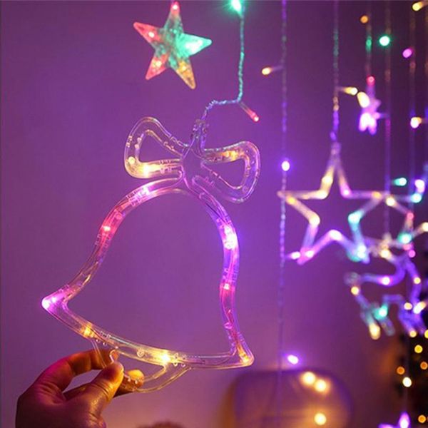 Lumières de Noël Led 3.5m Rideau Lumière Garland Star Bells Décor pour la maison 220V Fairy Lights Outdoor / Indoor Festival String Light 201203