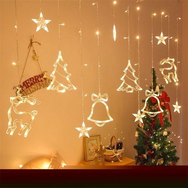 Lumières de Noël LED 3,5 m Rideau guirlande lumineuse étoile cloches décor pour la maison 220 V fée lumières extérieur/intérieur Festival String Light T200909