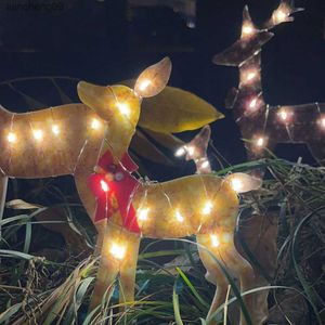 Lumières de Noël Décorations familiales de rennes Cerf illuminé avec des arcs rouges Décorations extérieures de vacances 2023 Ornements pour la maison L230620