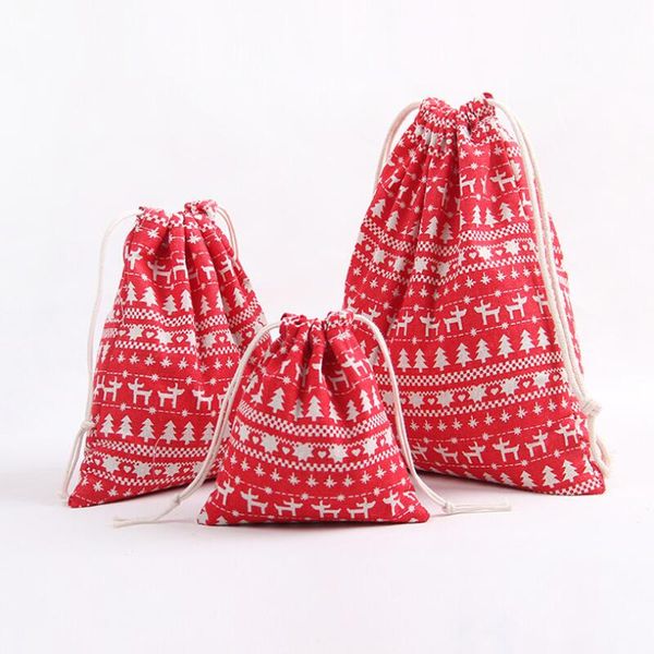 Lot de cordons de lin de Noël sacs sac de rangement cadeau de Noël coton lin bonbons paquet de thé emballage cadeau