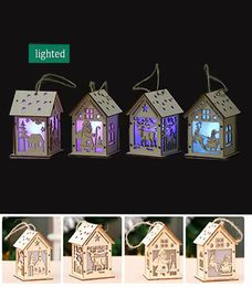 Kerst Log hut hangt houten vaartuigen Puzzel Pakspeelgoed Kerst houten huis met kaarslicht bar Home Christmas Decorations Cadeau9845922222