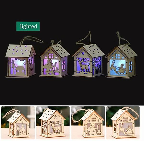 Cabane en rondins de Noël Suspendus Kit d'artisanat en bois Puzzle Jouet Maison en bois de Noël avec barre lumineuse aux bougies Décorations de Noël pour la maison cadeau 2013356